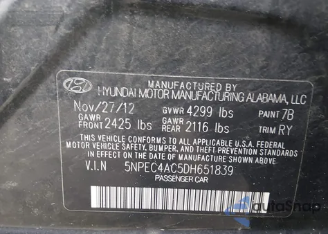 2013 Hyundai Sonata Se из США, поврежденный, VIN 5NPEC4AC5DH651839